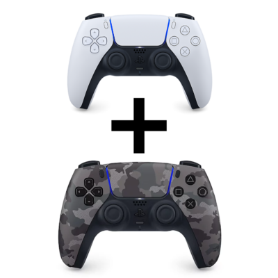 Pack 2 manettes PS5 DualSense - Blanche + Grey Camouflage